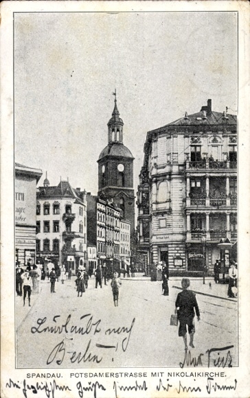 Postcard Berlin Spandau, Potsdamer Straße, St. Nicholas Church