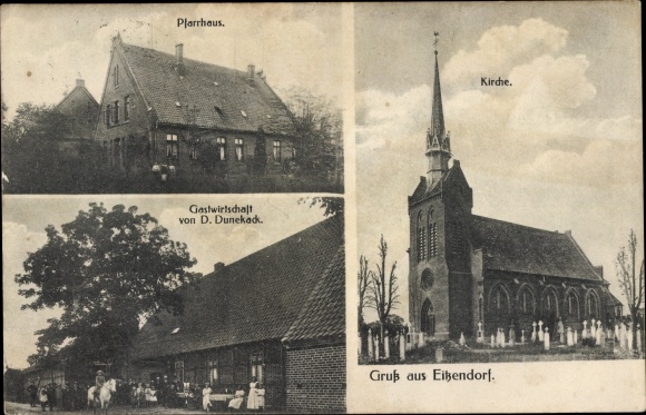 Postcard Eitzendorf Hilgermissen Lower Saxony, rectory, church, inn