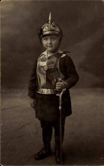 Photo Postcard Little Boy in Uniform, Breastplate, Pickelhaube, Franz