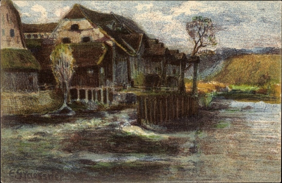 Künstler Ak Graessner, E., Haynsburg Wetterzeube Burgenlandkreis, Partie an der Haynsburger Mühle