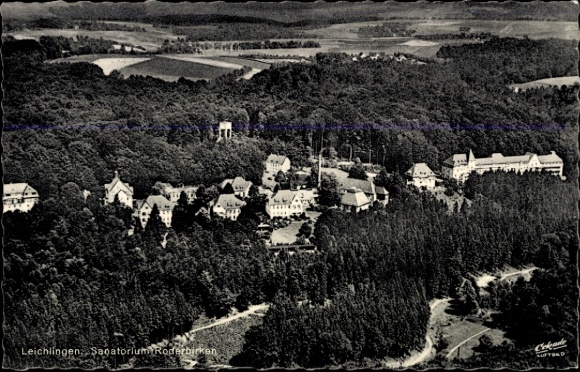 Postcard Roderbirken Leichlingen in the Rhineland, aerial photograph, Sanatorium Roderbirken, wooded surroundings