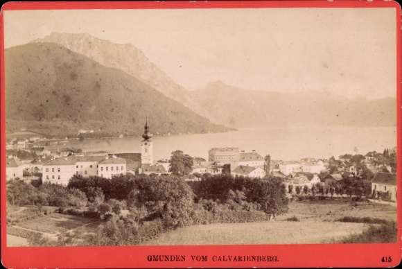 Cabinet photo Gmunden in Upper Austria, panorama from Calvarienberg, Traunsee