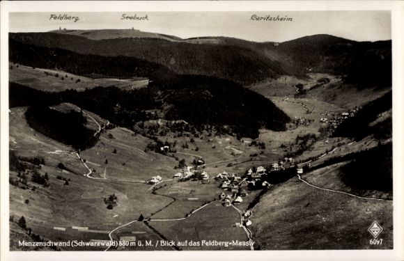 Postcard Menzenschwand St. Blasien in the Black Forest, aerial photograph, Feldberg massif, Seebuck