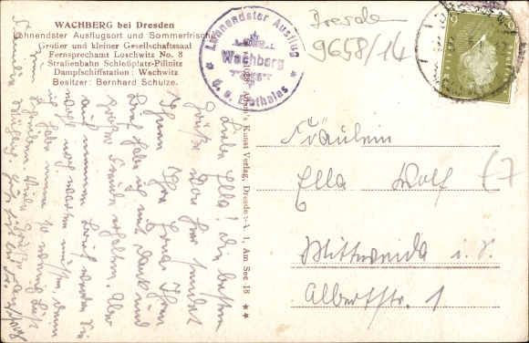 Postcard Dresden Wachwitz, view of the Wachberg, houses