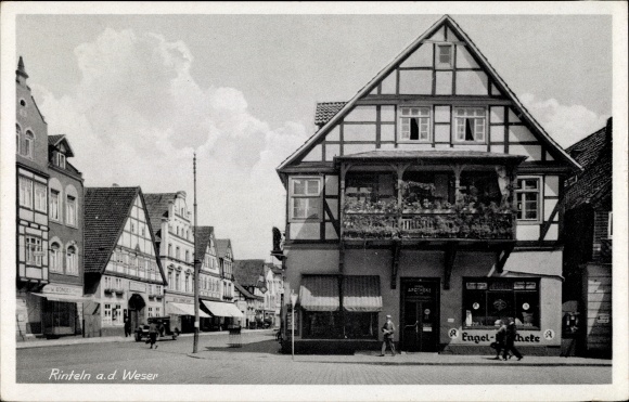 PC Rinteln on the Weser district of Schaumburg, city view, street section, angel pharmacy