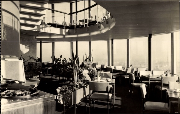 Postcard Dresden Wachwitz, tower café in the television tower, interior view