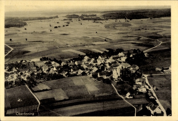 Postcard Obertinning, aerial photograph