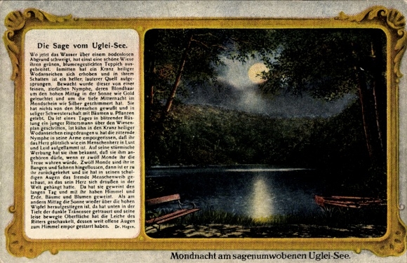 Ak Eutin in Ostholstein, Ukleisee, Uglei See, Mondnacht, Sage