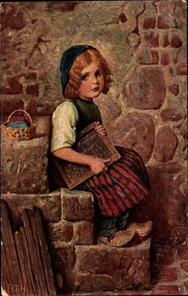 Artist PC Kaulbach, Hermann, girl with slate, Margaret
