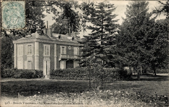 Ak Paris XII Bois de Vincennes, La Maison des Gardes aux Minimes, historische villa, parkachtig...
