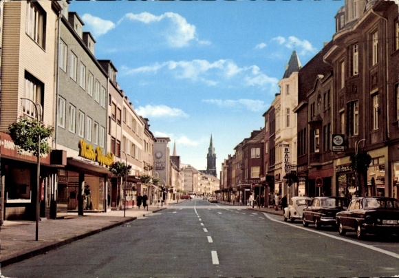 Postcard Viersen in North Rhine Westphalia, main street, shops, cars, sky, church tower
