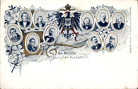 Coat of arms Postcard The Masters of German Shorthand, Gabelsberger, Stenography