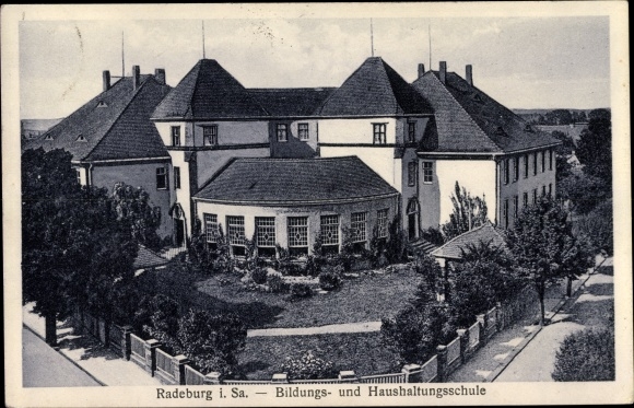 Postcard Radeburg Saxony, education and home economics school