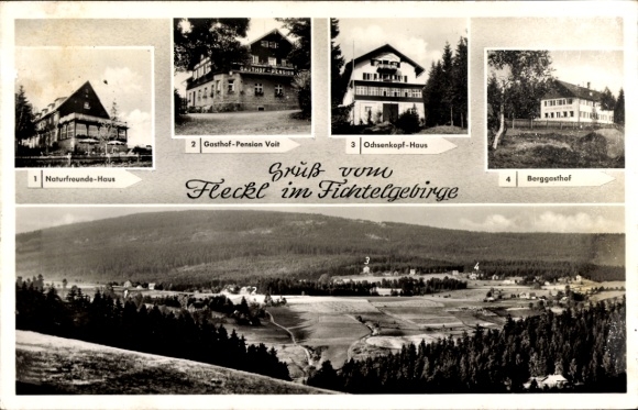 Ak Fleckl im Fichtelgebirge Warmensteinach Oberfranken, Naturfreunde-Haus, Gasthof-Pension Voi...