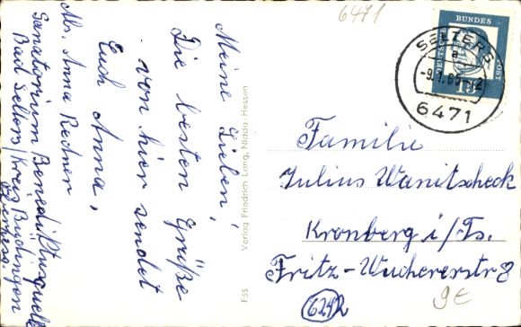 Postcard Bad Selters Ortenberg Upper Hesse, river, Kurheim