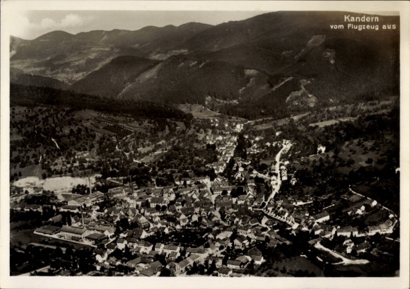 Postcard Kandern in the Black Forest Baden, aerial photograph, city view, hilly landscape, no people