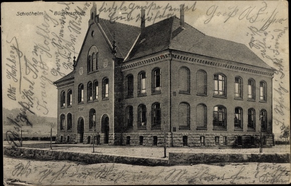 Postcard Schlotheim in Thuringia, public school