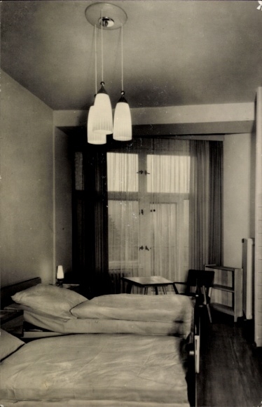 Postcard Bad Suderode Quedlinburg in the Harz Mountains, Sanatorium for dust lung patients, patient room, two beds