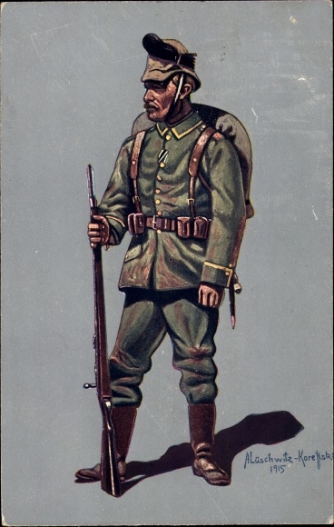 Kunstenaar Ak Lüschwitz Koreffski, K. Sächs. Bescherm voeten. Regt. Prins Georg nr. 108, onderofficier