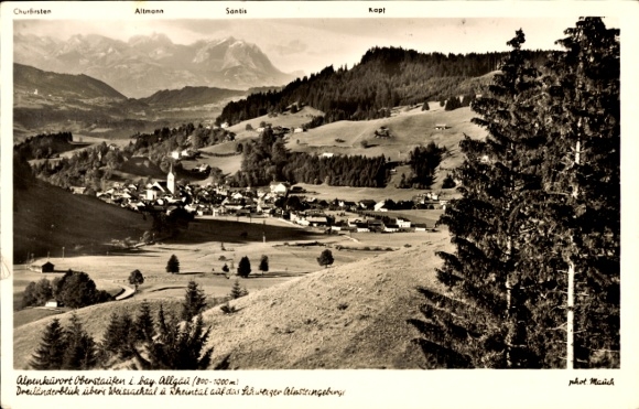 Postcard Oberstaufen in Allgäu, mountain landscape, village view, Alps, Chursten, Altmann, Santis