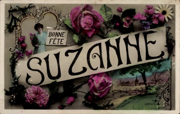 Letters Postcard First Name Suzanne, Congratulations, Flowers, Woman