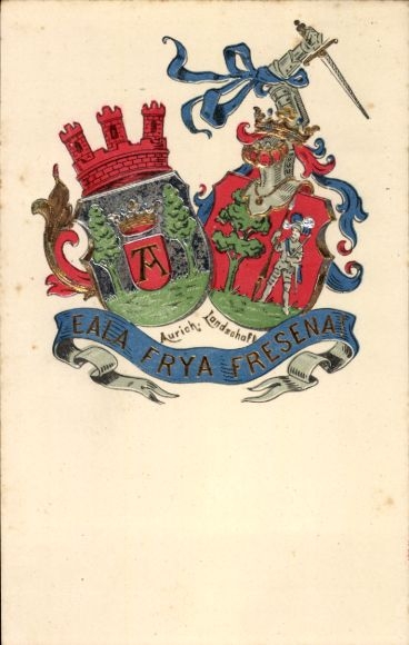 Embossed coat of arms Postcard Aurich in East Frisia, Aurich landscape