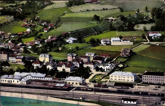 Postcard Bischofshofen in Salzburg, aerial view of the station, place