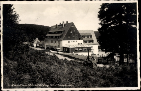 Postcard Rehefeld Zaunhaus Altenberg in the Ore Mountains, view of Grenzbaude