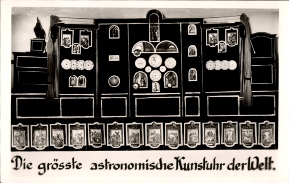 Postcard Bad Feilnbach in Upper Bavaria, the largest astronomical art clock in the world.
