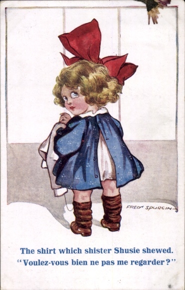 Artist Postcard Spurgin, Fred, The shirt which shister Shusie shewed
