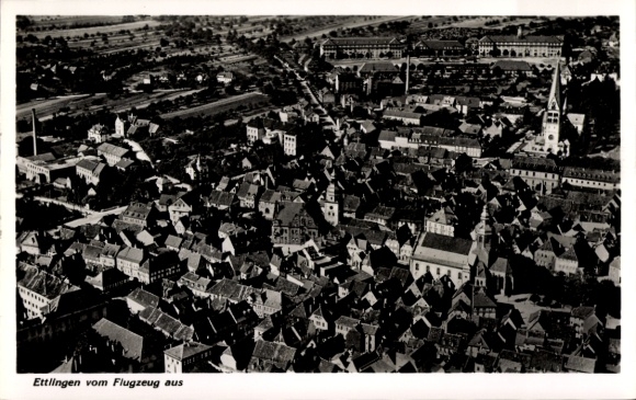 Postcard Ettlingen in Baden, aerial photograph