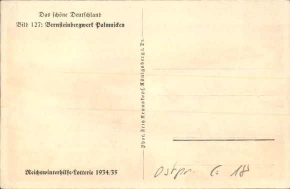 Postcard Jantarny Palmnicken East Prussia, Amber Mine, WHW The Beautiful Germany Image 127