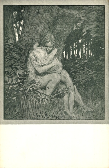Art Nouveau Artist Postcard Fidus, Confession, Children of Nature, No. 11