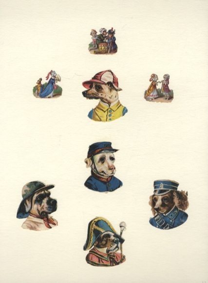 8 wafers dogs and monkeys in human clothing with hats, approx. 5 x 4 cm to 3 x 3 cm