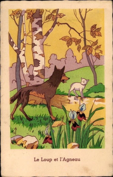 Postcard Fable, The Wolf and the Lamb