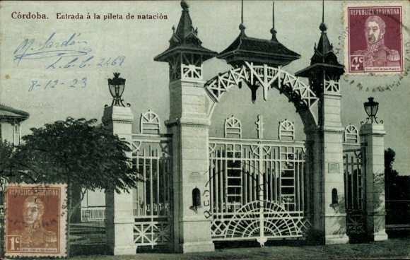 Postcard Córdoba Argentina, entrance to the swimming pool, from 8-12-23