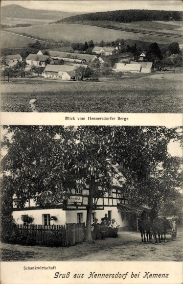 Ak Hennersdorf Kamenz Sachsen, Blick vom Hennersdorfer Berge, Schankwirtschaft