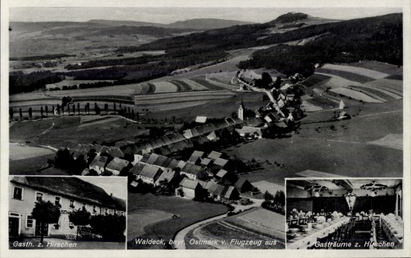 Postcard Waldeck Kemnath in the Upper Palatinate, aerial photograph, Gasthaus z. Hirschen, guest rooms