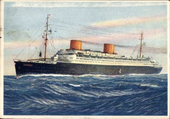 Artist Postcard Four-screw Turbine Steamer Europa, Norddeutscher Lloyd Bremen