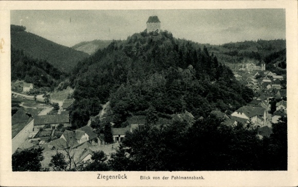 Postcard Ziegenrück at the Slate Mountains Thuringia, view from the Pohlmannsbank
