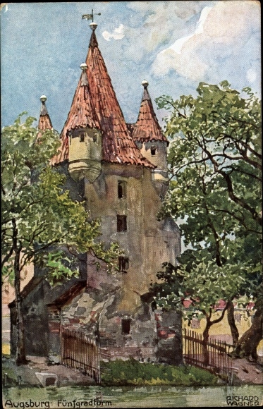 Künstler Ak Wagner, Richard, Augsburg in Schwaben, Fünfgradturm