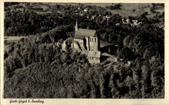 Postcard Schesslitz Scheßlitz in Upper Franconia, Giech-Gügel, pilgrimage chapel, aerial photograph