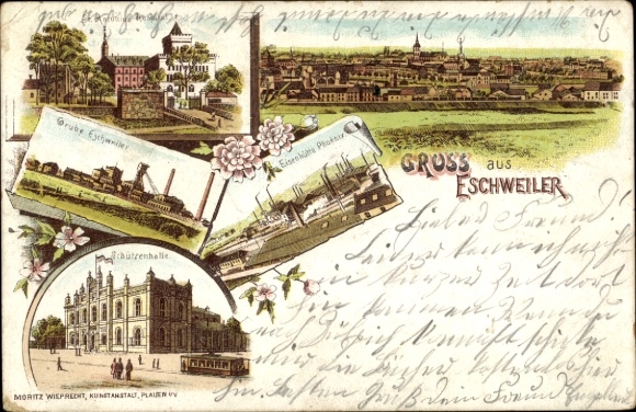 Chromo-Litho Eschweiler North Rhine-Westphalia, St. Antonius Hospital, pit, rifle hall, ironworks