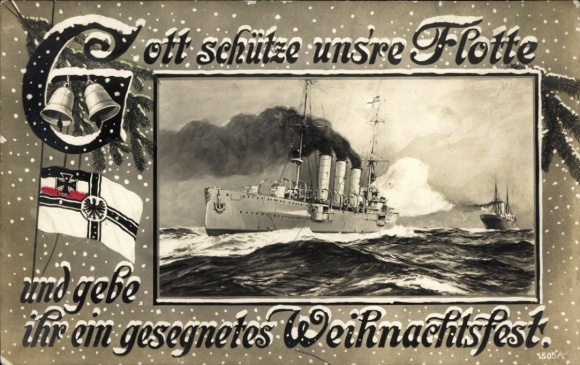 Passepartout Postcard Imperial Navy, God save our fleet, Merry Christmas