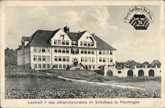 Postcard Plochingen am Neckar, Lazarett II of the Order of St. John, schoolhouse, historical architecture,...