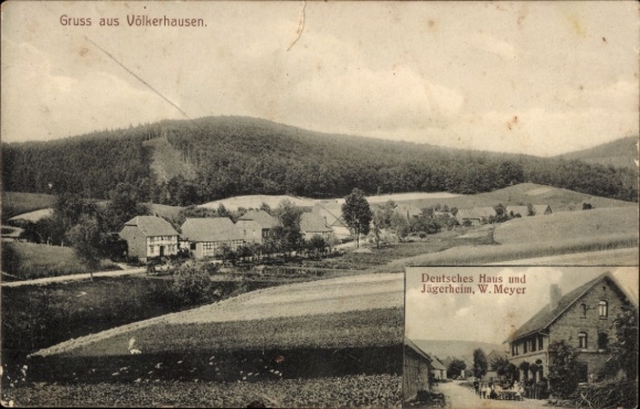 Ak Völkerhausen Emmerthal an der Weser, Gesamtansicht, Deutsches Haus, Jägerheim