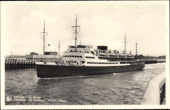 Ansichtkaart Oostende West-Vlaanderen, Belgische Spoorwegen, poststoomboot Prins Albert