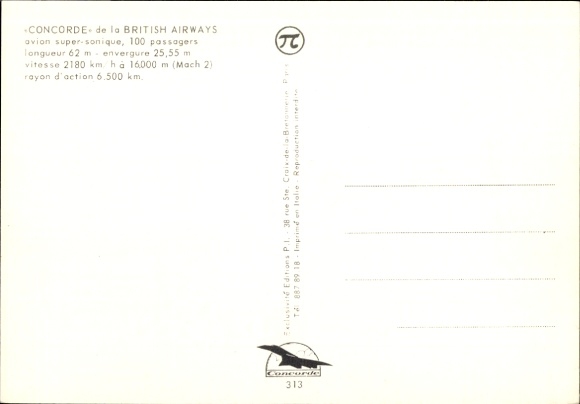 Postcard supersonic passenger aircraft Concorde, British Airways
