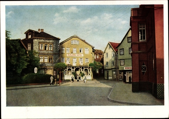 Postcard Bad Salzungen Wartburgkreis, Kuglers Hotel, street scene, consumption