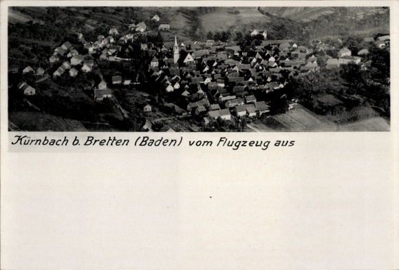 Postcard Kürnbach in Baden Württemberg, aerial view of Kürnbach, houses, church, landscape